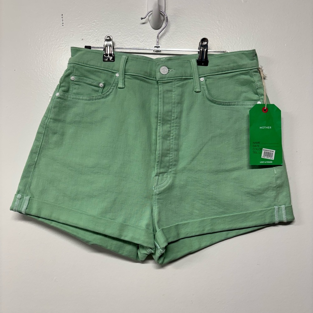 NWT MOTHER The Tune Up Bona Fida Green Shorts Size 30